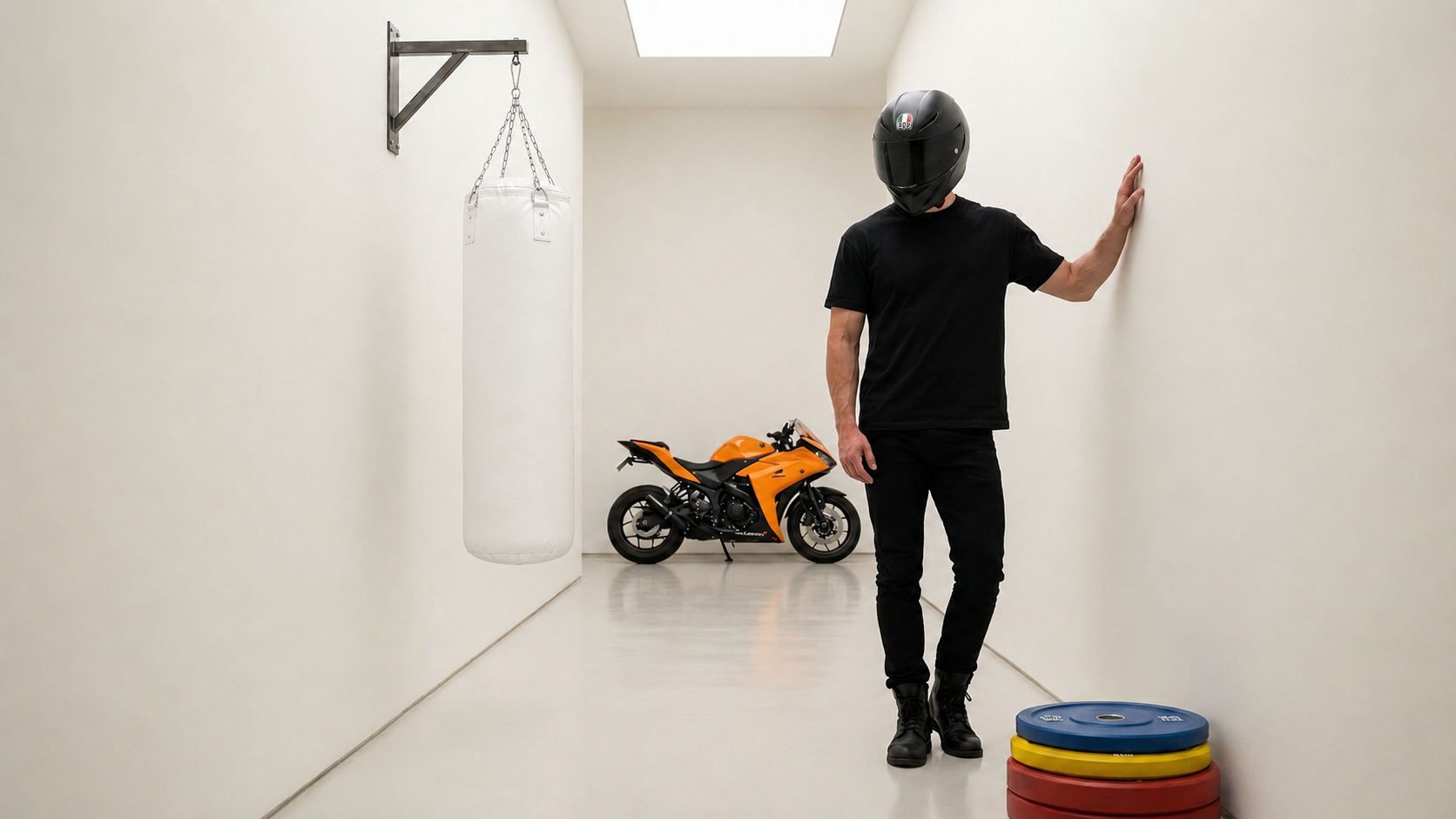Rider on a modern sport motorcycle at golden hour